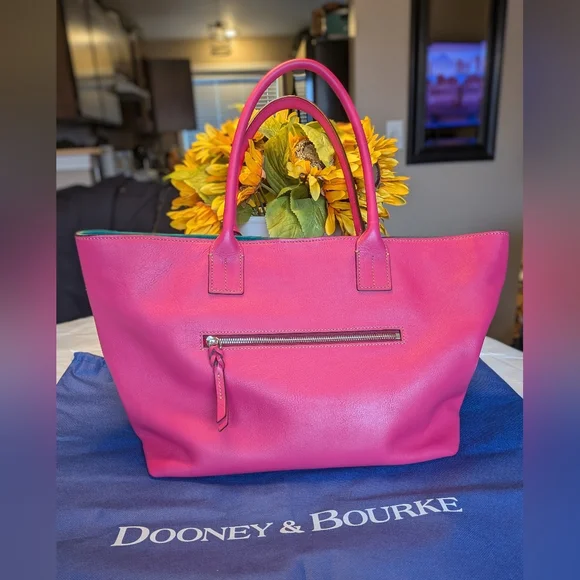 Dooney & Bourke Medium Russel Florentine Leather Tote in FUSHIA - Like New - Picture 2 of 8